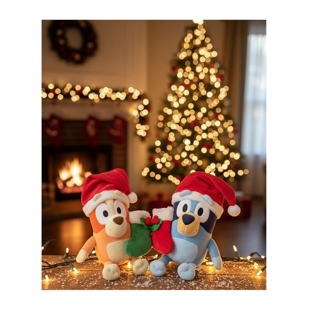 Bluey & Bingo 16" Christmas Plush Set Santa Hat Stockings Holiday Stuffed Toys